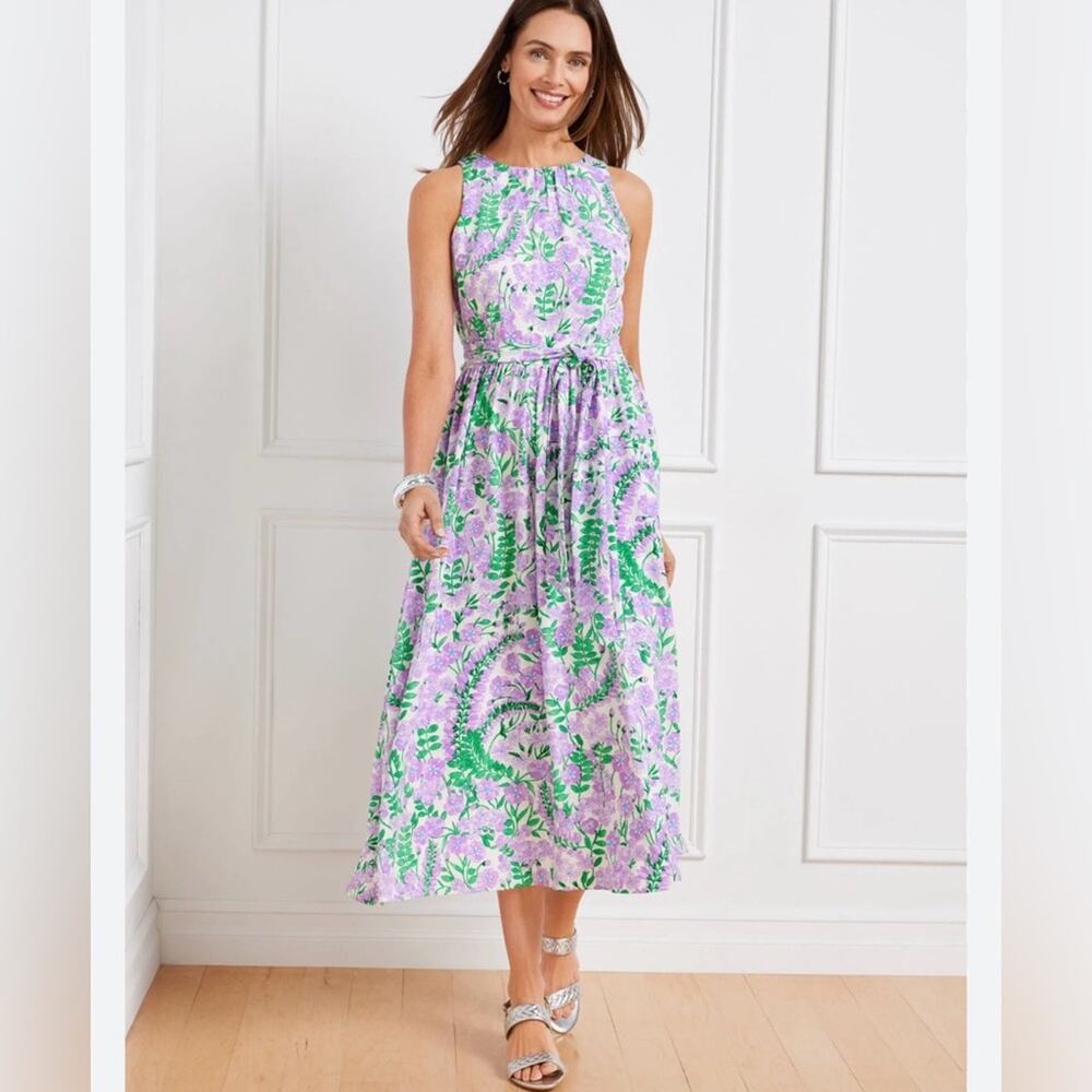 Talbots Lilac and Green Floral Sleeveless Midi Dress